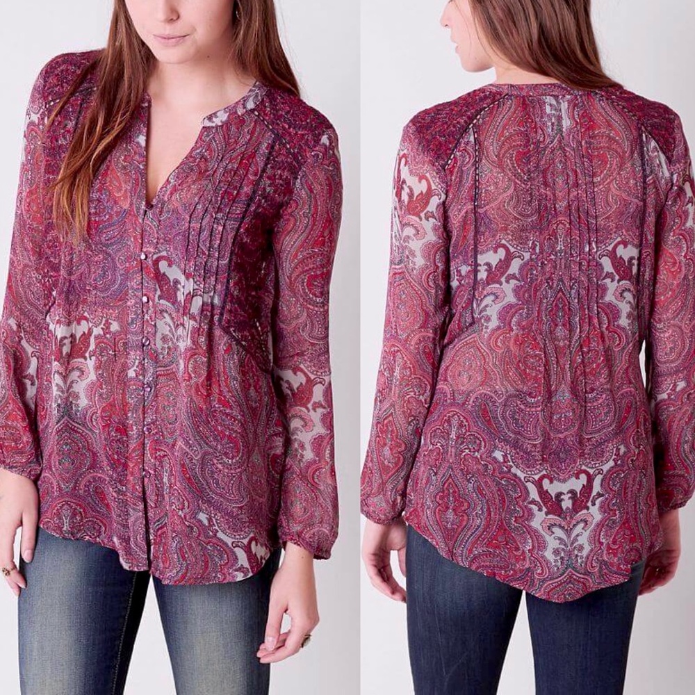 LUCKY BRAND paisley print long sleeve blouse size small